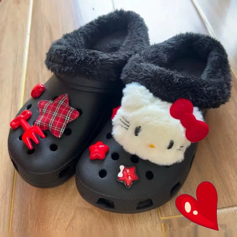 New Hello Kitty Plush Shoes Charms Set for Clogs, Sandals & Bags DIY Anime Shoe Accessories For Xmas Party Gifts Favo