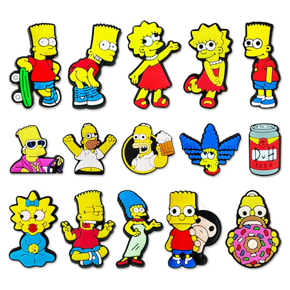 15-100pcs Hot sales Cartoon Wacky Simpson Anime Series PVC Shoe Accessories Suitable For Hole Shoes And Beach Bags Accessory