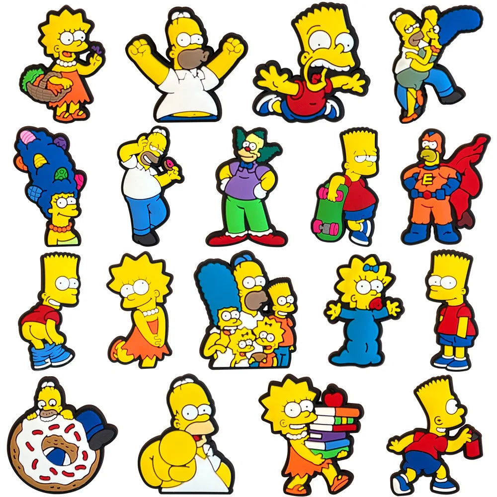 15-100pcs Hot sales Cartoon Wacky Simpson Anime Series PVC Shoe Accessories Suitable For Hole Shoes And Beach Bags Accessory
