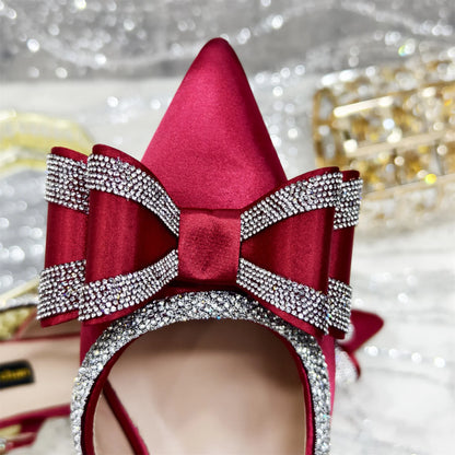 Venus Chan 2025 American Fashion Wonem Shoes And Bags for Party Rhinestone Bow Pointed-Toe Women's High Heels Wedding Shoes