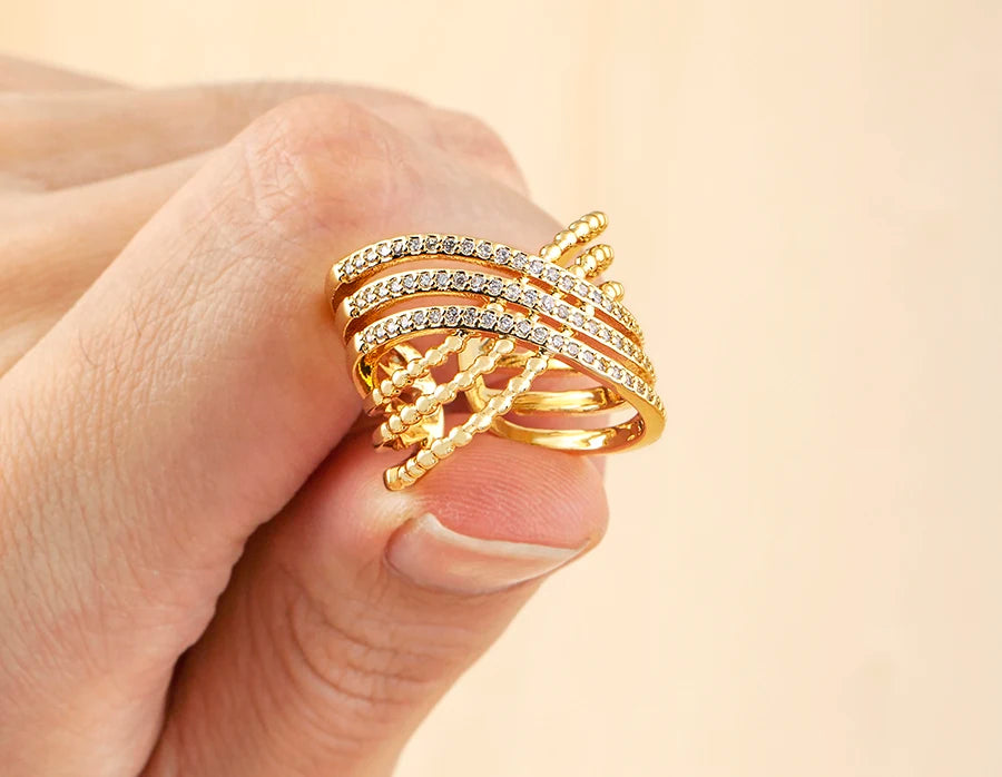 Nidin Multilayer Crossed Rings for Women Opening Adjustable Gold Plated New Trend Luxury Wedding Aesthetic Jewelry anillos mujer