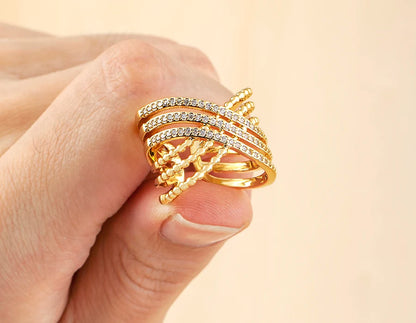Nidin Multilayer Crossed Rings for Women Opening Adjustable Gold Plated New Trend Luxury Wedding Aesthetic Jewelry anillos mujer