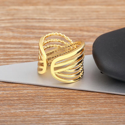 Nidin Multilayer Crossed Rings for Women Opening Adjustable Gold Plated New Trend Luxury Wedding Aesthetic Jewelry anillos mujer