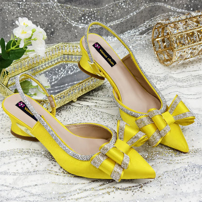 Venus Chan 2025 American Fashion Wonem Shoes And Bags for Party Rhinestone Bow Pointed-Toe Women's High Heels Wedding Shoes