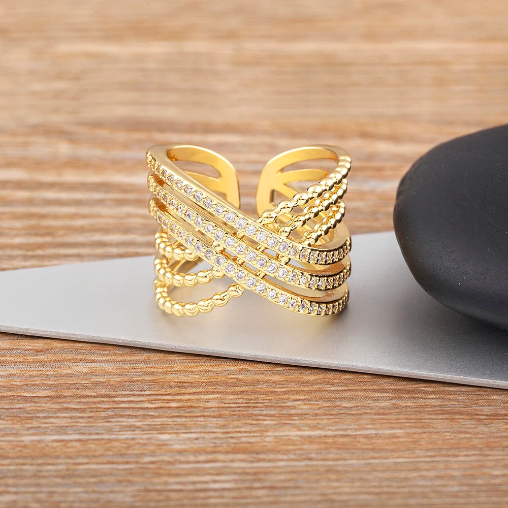Nidin Multilayer Crossed Rings for Women Opening Adjustable Gold Plated New Trend Luxury Wedding Aesthetic Jewelry anillos mujer