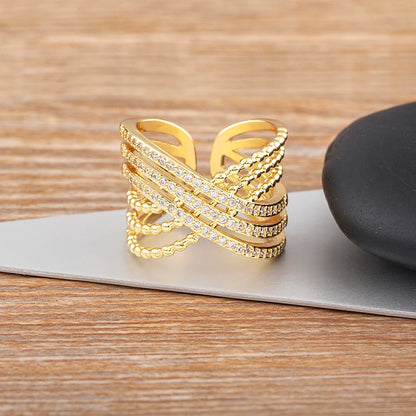 Nidin Multilayer Crossed Rings for Women Opening Adjustable Gold Plated New Trend Luxury Wedding Aesthetic Jewelry anillos mujer