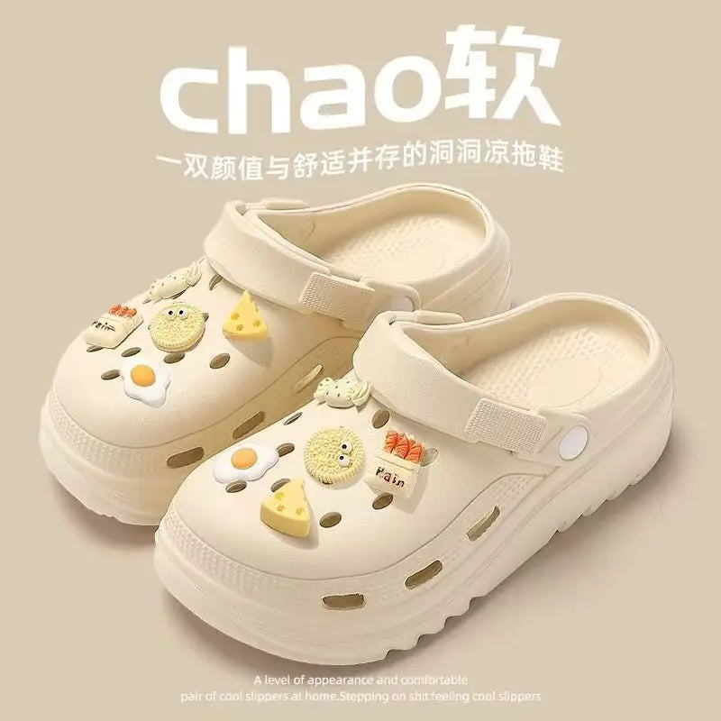 2026 new bag head thick-soled cartoon versatile outer wear non-slip fashion cute hole shoes women's beach summer