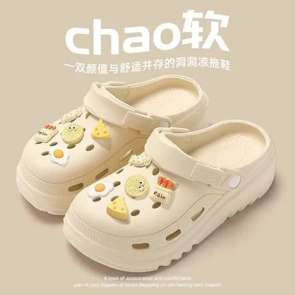 2026 new bag head thick-soled cartoon versatile outer wear non-slip fashion cute hole shoes women's beach summer