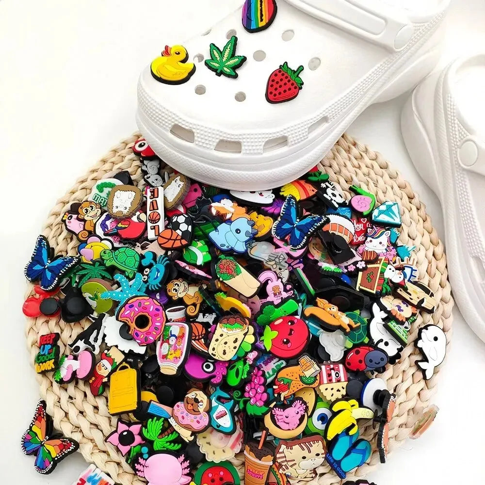 Random 10-200Pcs Non-Repeat Shoe Charms for Sandals, Beach Bags, PVC DIY Shoe Decorations Accessories Charms Cartoon Shoe Charms