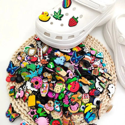 Random 10-200Pcs Non-Repeat Shoe Charms for Sandals, Beach Bags, PVC DIY Shoe Decorations Accessories Charms Cartoon Shoe Charms