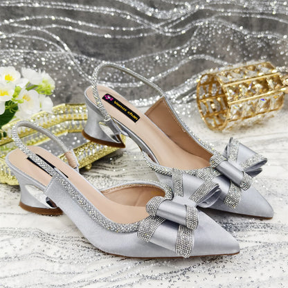Venus Chan 2025 American Fashion Wonem Shoes And Bags for Party Rhinestone Bow Pointed-Toe Women's High Heels Wedding Shoes