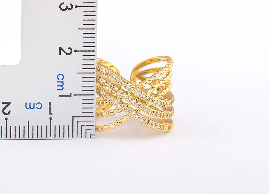 Nidin Multilayer Crossed Rings for Women Opening Adjustable Gold Plated New Trend Luxury Wedding Aesthetic Jewelry anillos mujer