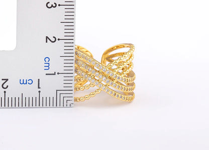 Nidin Multilayer Crossed Rings for Women Opening Adjustable Gold Plated New Trend Luxury Wedding Aesthetic Jewelry anillos mujer