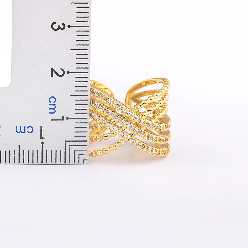 Nidin Multilayer Crossed Rings for Women Opening Adjustable Gold Plated New Trend Luxury Wedding Aesthetic Jewelry anillos mujer