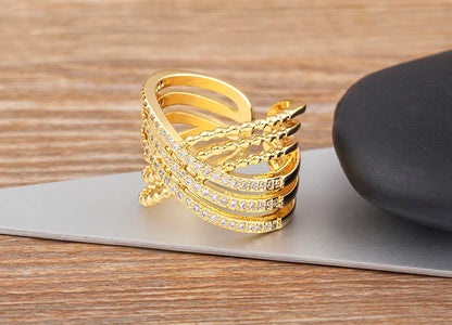 Nidin Multilayer Crossed Rings for Women Opening Adjustable Gold Plated New Trend Luxury Wedding Aesthetic Jewelry anillos mujer