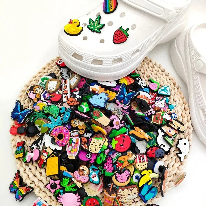 Random 10-200Pcs Non-Repeat Shoe Charms for Sandals, Beach Bags, PVC DIY Shoe Decorations Accessories Charms Cartoon Shoe Charms