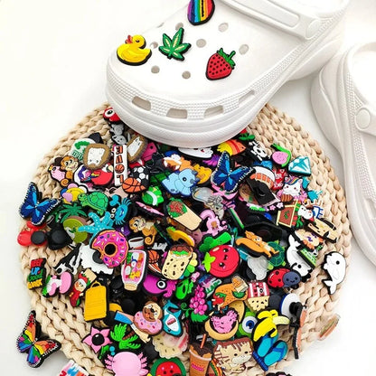 Random 10-200Pcs Non-Repeat Shoe Charms for Sandals, Beach Bags, PVC DIY Shoe Decorations Accessories Charms Cartoon Shoe Charms