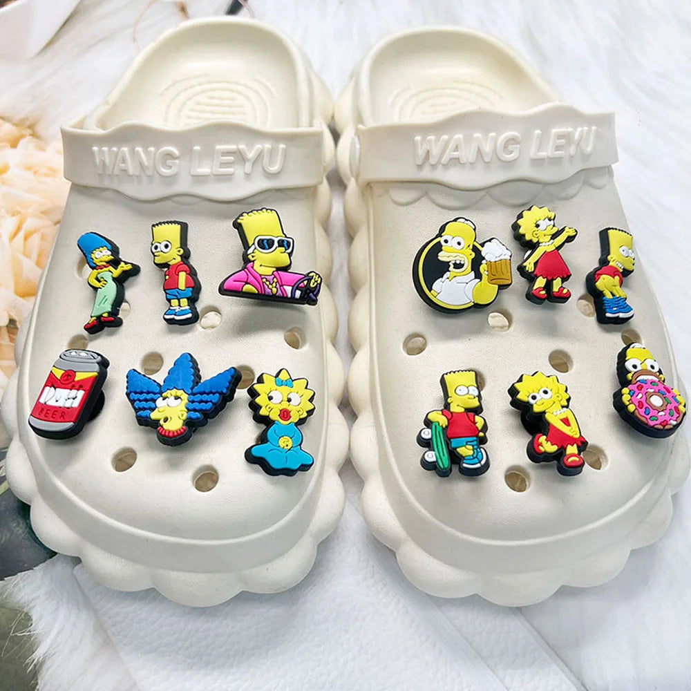 15-100pcs Hot sales Cartoon Wacky Simpson Anime Series PVC Shoe Accessories Suitable For Hole Shoes And Beach Bags Accessory