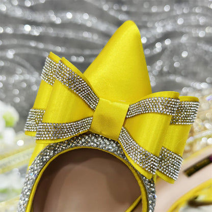 Venus Chan 2025 American Fashion Wonem Shoes And Bags for Party Rhinestone Bow Pointed-Toe Women's High Heels Wedding Shoes