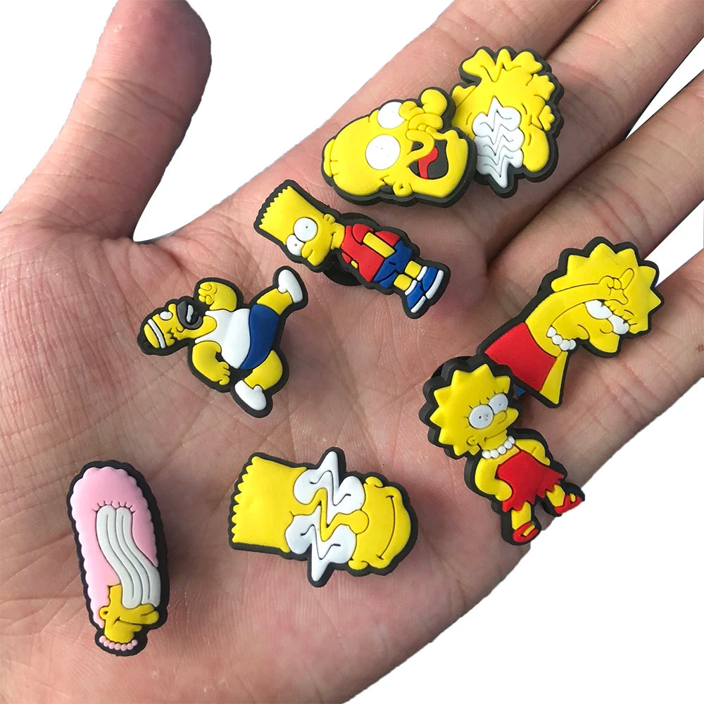 15-100pcs Hot sales Cartoon Wacky Simpson Anime Series PVC Shoe Accessories Suitable For Hole Shoes And Beach Bags Accessory