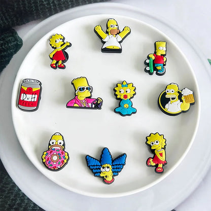 15-100pcs Hot sales Cartoon Wacky Simpson Anime Series PVC Shoe Accessories Suitable For Hole Shoes And Beach Bags Accessory