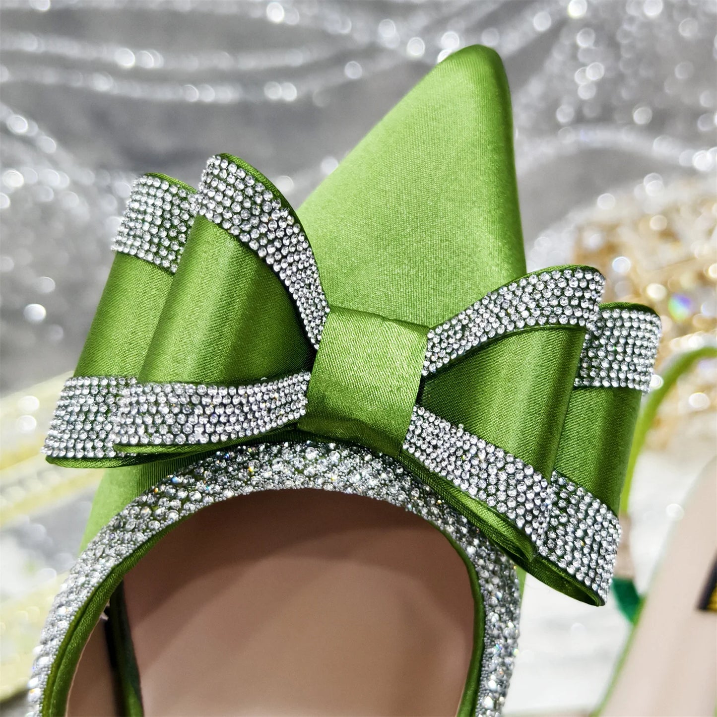 Venus Chan 2025 American Fashion Wonem Shoes And Bags for Party Rhinestone Bow Pointed-Toe Women's High Heels Wedding Shoes