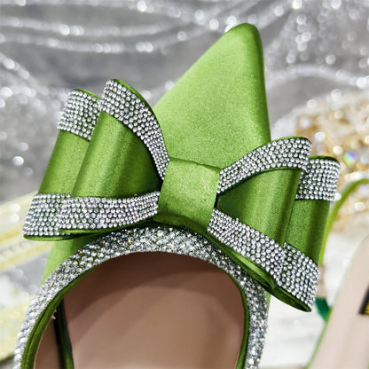 Venus Chan 2025 American Fashion Wonem Shoes And Bags for Party Rhinestone Bow Pointed-Toe Women's High Heels Wedding Shoes