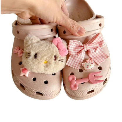 New Hello Kitty Plush Shoes Charms Set  for Clogs, Sandals & Bags DIY Anime Shoe Accessories For Xmas Party Gifts Favo