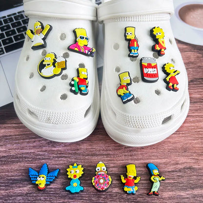 15-100pcs Hot sales Cartoon Wacky Simpson Anime Series PVC Shoe Accessories Suitable For Hole Shoes And Beach Bags Accessory