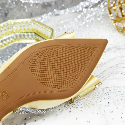 Venus Chan 2025 American Fashion Wonem Shoes And Bags for Party Rhinestone Bow Pointed-Toe Women's High Heels Wedding Shoes