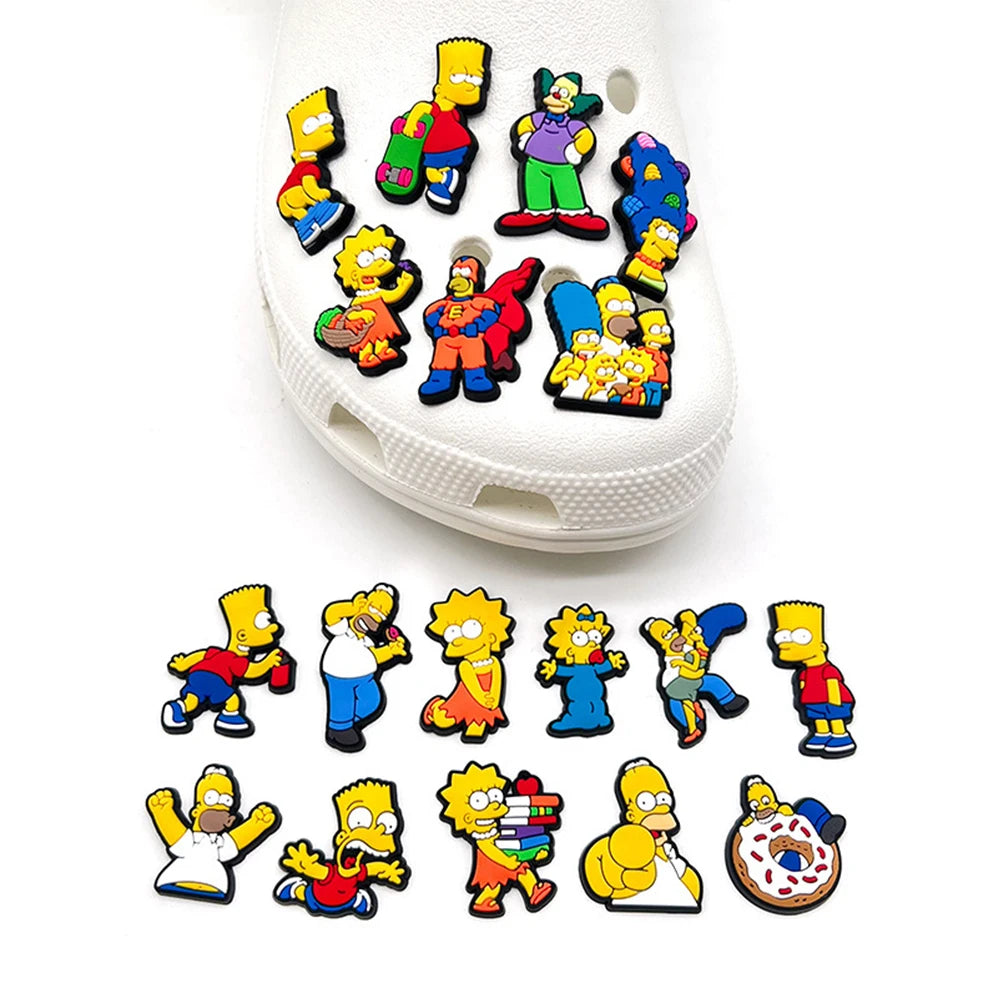 15-100pcs Hot sales Cartoon Wacky Simpson Anime Series PVC Shoe Accessories Suitable For Hole Shoes And Beach Bags Accessory