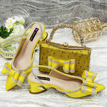 Venus Chan 2025 American Fashion Wonem Shoes And Bags for Party Rhinestone Bow Pointed-Toe Women's High Heels Wedding Shoes