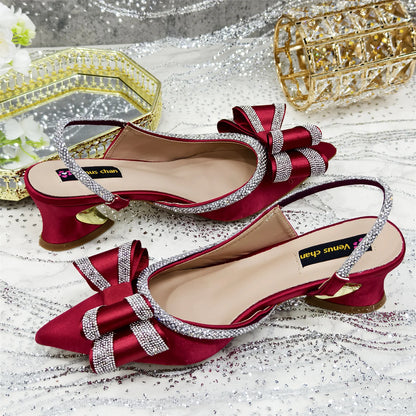 Venus Chan 2025 American Fashion Wonem Shoes And Bags for Party Rhinestone Bow Pointed-Toe Women's High Heels Wedding Shoes