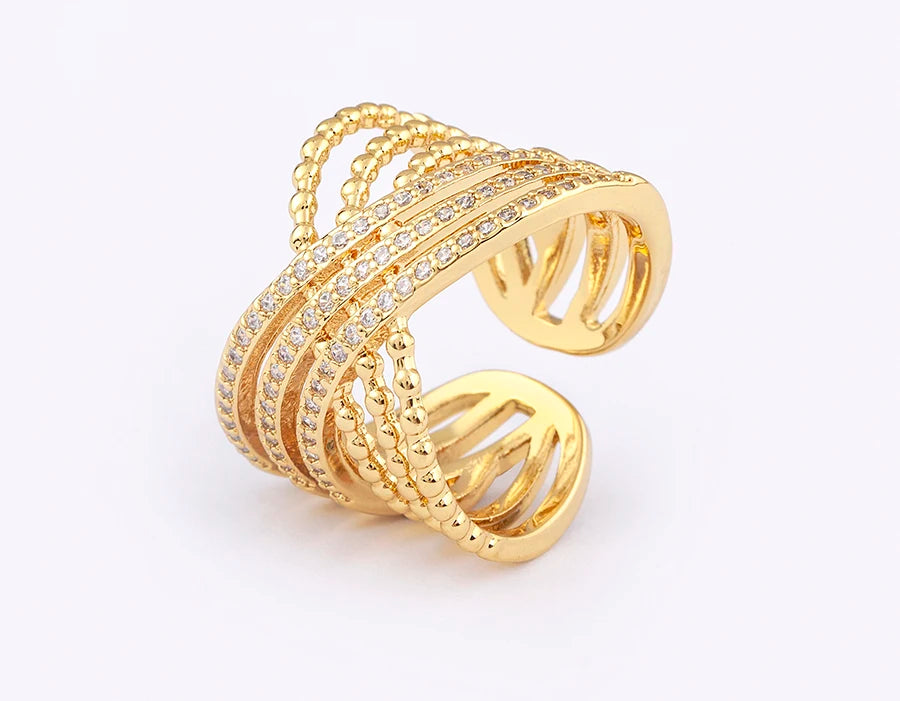 Nidin Multilayer Crossed Rings for Women Opening Adjustable Gold Plated New Trend Luxury Wedding Aesthetic Jewelry anillos mujer