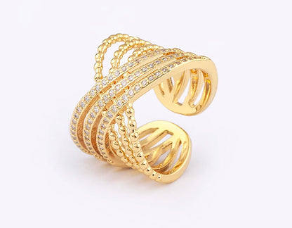 Nidin Multilayer Crossed Rings for Women Opening Adjustable Gold Plated New Trend Luxury Wedding Aesthetic Jewelry anillos mujer
