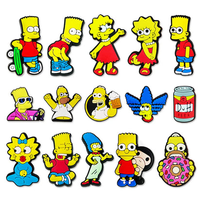 15-100pcs Hot sales Cartoon Wacky Simpson Anime Series PVC Shoe Accessories Suitable For Hole Shoes And Beach Bags Accessory