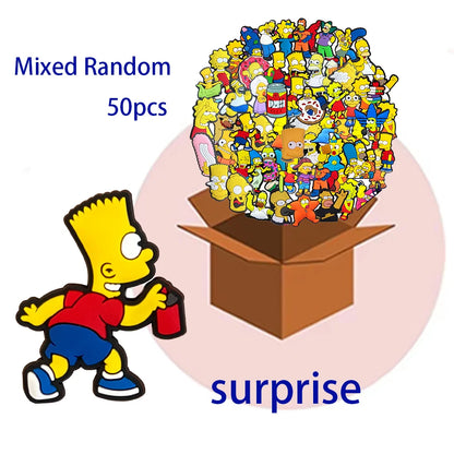 15-100pcs Hot sales Cartoon Wacky Simpson Anime Series PVC Shoe Accessories Suitable For Hole Shoes And Beach Bags Accessory