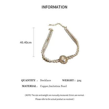 Oval Imitation Pearl Rhinestones Double-Layered Ckokers Necklaces for Women Light Luxury Temperament Fashion Jewelry Party Gifts