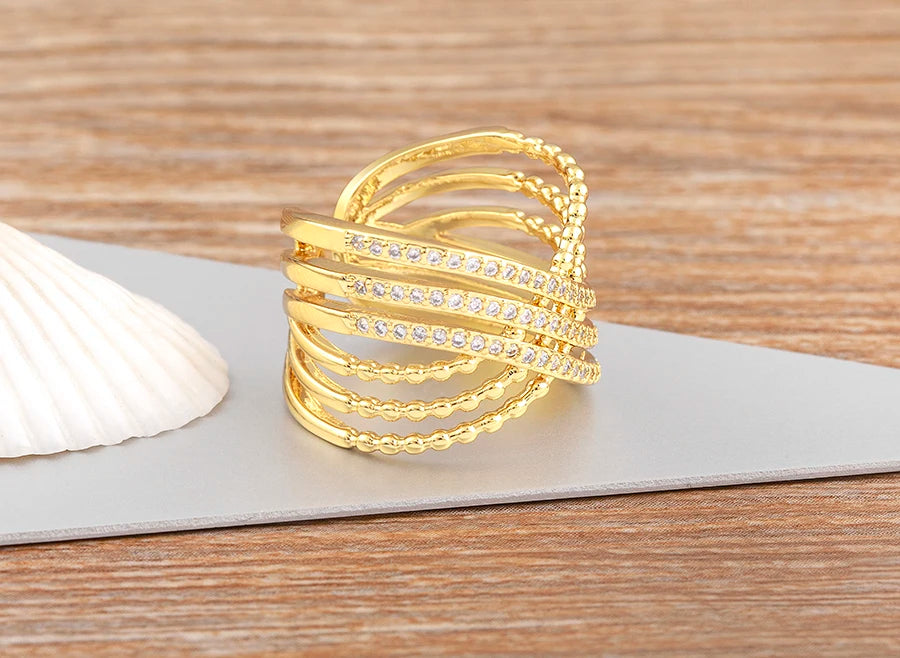 Nidin Multilayer Crossed Rings for Women Opening Adjustable Gold Plated New Trend Luxury Wedding Aesthetic Jewelry anillos mujer