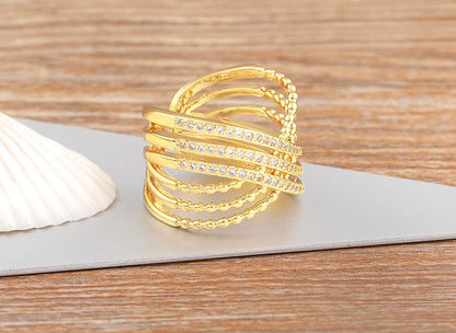 Nidin Multilayer Crossed Rings for Women Opening Adjustable Gold Plated New Trend Luxury Wedding Aesthetic Jewelry anillos mujer