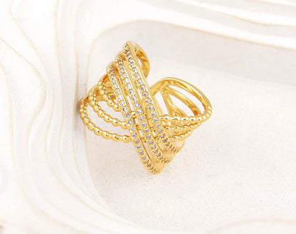 Nidin Multilayer Crossed Rings for Women Opening Adjustable Gold Plated New Trend Luxury Wedding Aesthetic Jewelry anillos mujer
