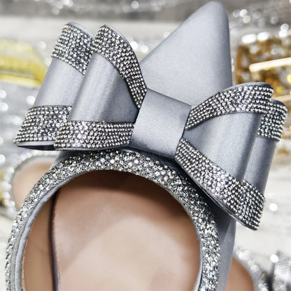 Venus Chan 2025 American Fashion Wonem Shoes And Bags for Party Rhinestone Bow Pointed-Toe Women's High Heels Wedding Shoes