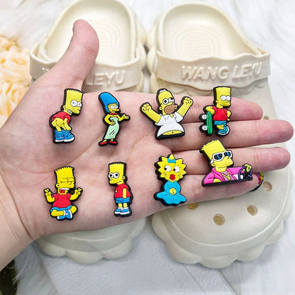 15-100pcs Hot sales Cartoon Wacky Simpson Anime Series PVC Shoe Accessories Suitable For Hole Shoes And Beach Bags Accessory