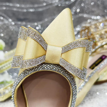 Venus Chan 2025 American Fashion Wonem Shoes And Bags for Party Rhinestone Bow Pointed-Toe Women's High Heels Wedding Shoes