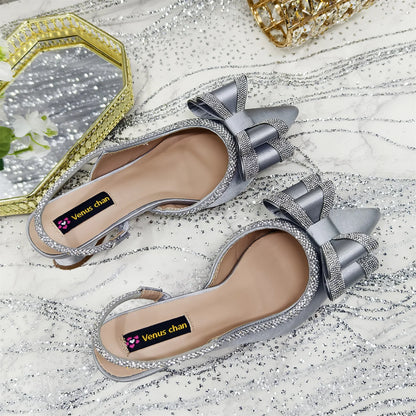 Venus Chan 2025 American Fashion Wonem Shoes And Bags for Party Rhinestone Bow Pointed-Toe Women's High Heels Wedding Shoes