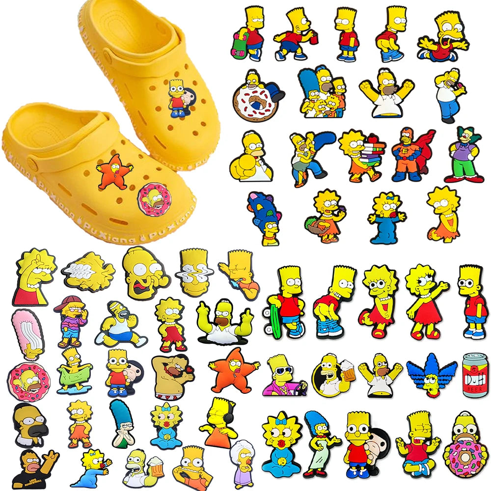15-100pcs Hot sales Cartoon Wacky Simpson Anime Series PVC Shoe Accessories Suitable For Hole Shoes And Beach Bags Accessory