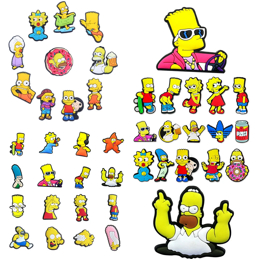 15-100pcs Hot sales Cartoon Wacky Simpson Anime Series PVC Shoe Accessories Suitable For Hole Shoes And Beach Bags Accessory