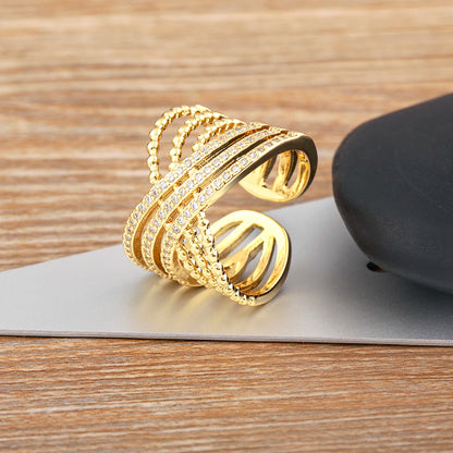 Nidin Multilayer Crossed Rings for Women Opening Adjustable Gold Plated New Trend Luxury Wedding Aesthetic Jewelry anillos mujer