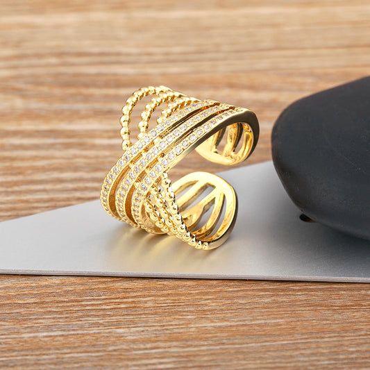 Nidin Multilayer Crossed Rings for Women Opening Adjustable Gold Plated New Trend Luxury Wedding Aesthetic Jewelry anillos mujer