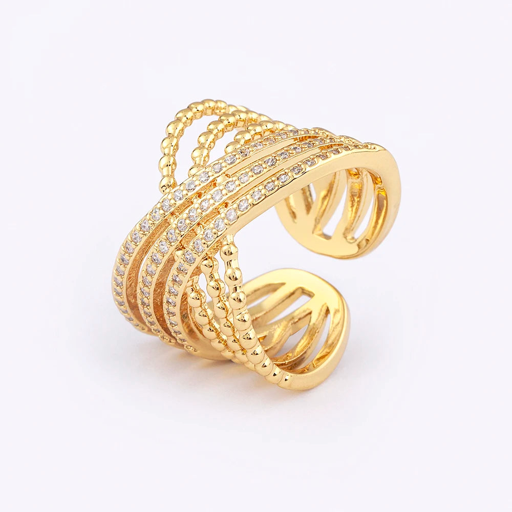 Nidin Multilayer Crossed Rings for Women Opening Adjustable Gold Plated New Trend Luxury Wedding Aesthetic Jewelry anillos mujer